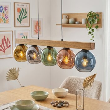 Ripoll Suspension, Boule lumineuse, Suspension Écru, Noir, 5 lumières