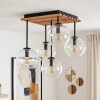 Koyoto plafonnier bois et verre à 5 globes transparents, style rétro