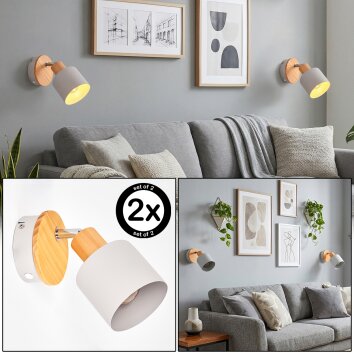 Olaris lot de 2 appliques murales en bois orientables, abat-jour blanc E14