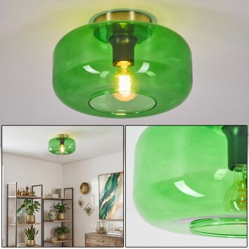 Boza plafonnier rétro en verre vert, abat-jour rond Ø 28 cm