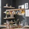 Koyoto suspension barre en bois, 5 lumières, globes en verre coloré, longueur 95 cm