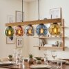 Koyoto suspension poutre bois avec globes en verre coloré, 5 lumières, 95 cm