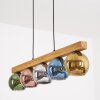 Koyoto suspension poutre bois avec globes en verre coloré, 5 lumières, 95 cm