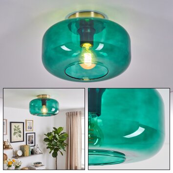 Plafonnier Boza en verre vert, luminaire de plafond rond Ø 28 cm vintage