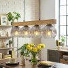 Ripoll suspension luminaire verre et bois 4 lampes, globes striés, longueur 75 cm