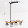 Ripoll suspension luminaire verre et bois 4 lampes, globes striés, longueur 75 cm