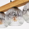 Ripoll suspension luminaire verre et bois 4 lampes, globes striés, longueur 75 cm