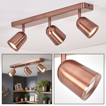 Spot de plafond LED Lemak moderne à trois têtes orientables en métal bronze