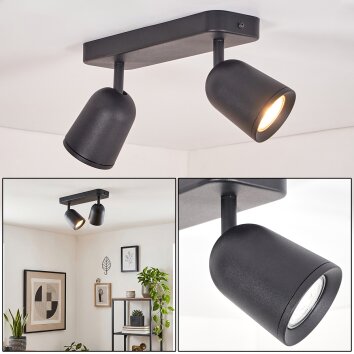 Spot de plafond LED moderne Lemak à deux têtes cylindriques noires orientables