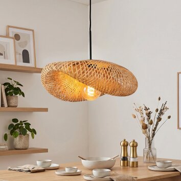 Bauro suspension salle à manger E27 avec abat-jour bombé tressé, longueur 50 cm