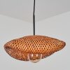 Suspension Bauro avec abat-jour tressé en bambou brun et écru, forme ovale, longueur 40 cm