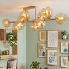 Plafonnier Koyoto moderne à 10 lumières, abat-jour ronds en verre ambre alignés