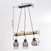 Oravi suspension bois 3 lumières E27, longueur 60 cm, abat-jour cage