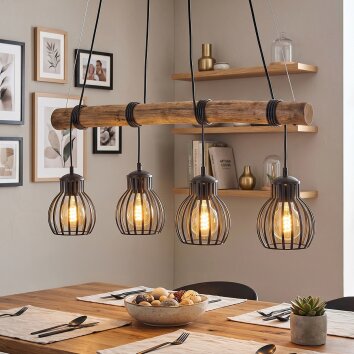 Oravi suspension à barre en bois pour table à manger, 4 lumières E27, longueur 80 cm