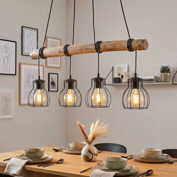 Gondo suspension salle à manger avec barre en bois, 4 points E27, longueur 80 cm