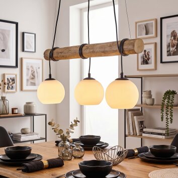 Koyoto suspension bois à barre, luminaire suspendu 3 flammes E27, longueur 60 cm