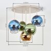 Plafonnier Koyoto moderne avec 5 abat-jour ronds bleus, dorés et verts en verre