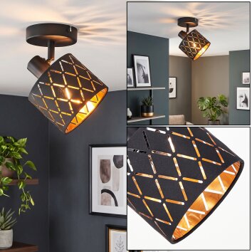 Plafonnier orientable Alsen avec abat-jour en tissu à motif ajouré pour salon
