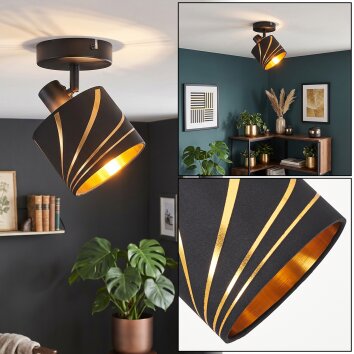 Alsen plafonnier orientable avec abat-jour noir et doré, éclairage intérieur rétro
