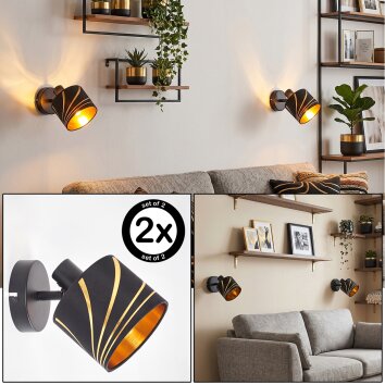 Alsen applique murale orientable E14, lot de 2, abat-jour à fentes dorées
