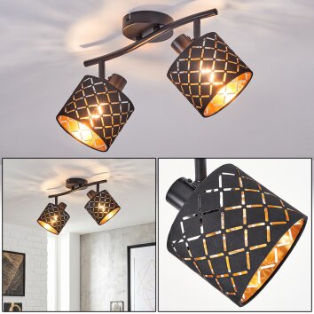 Tallaboa plafonnier 2 spots E14, lampe de plafond vintage à abat-jours ajourés