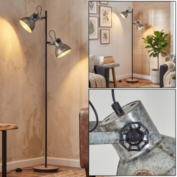 Lampadaire Hora avec deux abat-jour métalliques orientables, couleur rouille et acier, 162 cm