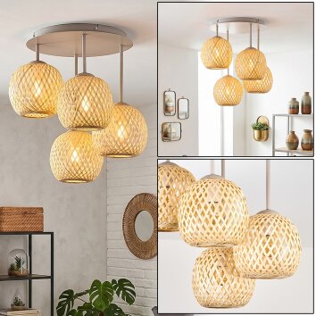 Basto plafonnier boule à 4 lumières avec abat-jour tressés, style boho