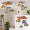 Plafonnier à abat-jour ronds Koyoto à 4 lumières, socle à lattes de bois