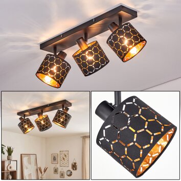 Alsen plafonnier 3 spots orientables E14, abat-jour ajourés motif alvéoles