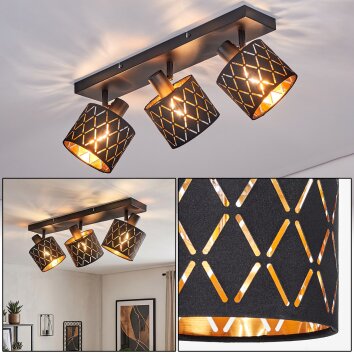 Spot de plafond moderne Alsen à 3 lumières, abat-jour noirs ajourés géométriques