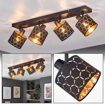 Alsen plafonnier à 4 spots orientables E14, abat-jour ajourés motif nid d’abeille