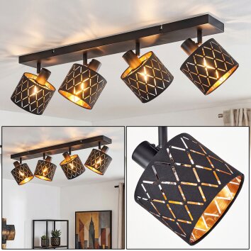 Spot de plafond Alsen, abat-jour ajourés à chevrons or et noir, têtes orientables