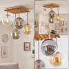 Plafonnier Gastor à 4 lumières, socle à lattes, abat-jour en verre ambre, clair, fumé
