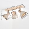 Plafonnier à trois sources orientables Orny, poutre en bois sable, orientation indépendante