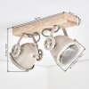 Plafonnier Herford avec poutre en bois clair, deux têtes orientables