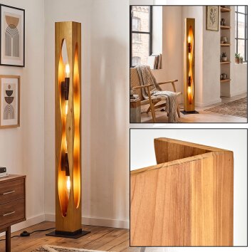 Lampadaire Sernadelo moderne à structure verticale écrue en bois et métal, 4 lumières