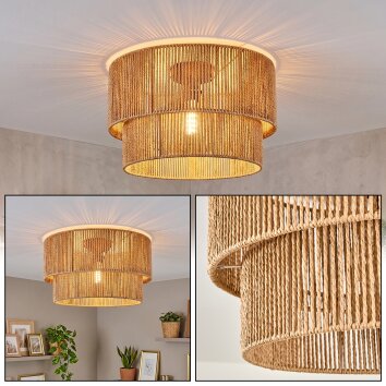 Plafonnier Tamir bohème à double abat-jour cylindrique en corde écrue, ø 45 cm