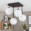 Plafonnier cluster moderne Gastor avec 4 abat-jour ronds blancs en verre