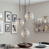 Suspension moderne Gastor, trois abat-jour en verre clair en grappe pour la table à manger