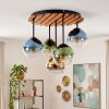 Suspension moderne Koyoto, lamelles bois, abat-jour multicolores, pour la table à manger
