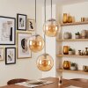 Suspension moderne Gastor, 3 abat-jour ronds en verre ambre, réglable au montage