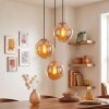 Suspension moderne Gastor, 3 abat-jour ronds en verre ambre, réglable au montage