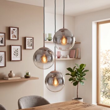 Suspension moderne Gastor, réglable lors de l'installation, 3 abat-jour fumés et clairs