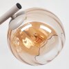 Plafonnier moderne Koyoto à trois abat-jour ronds en verre cannelé fumé, ambre et clair