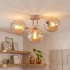 Plafonnier moderne Koyoto à 3 lumières avec abat-jour ronds ambrés disposés en ligne