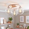 Plafonnier moderne Gastor à trois lumières avec abat-jour ronds en verre clair