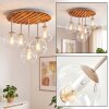 Plafonnier moderne Gastor à 5 lumières, socle rond à lattes de bois, pour la table à manger
