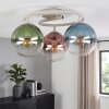 Plafonnier Gastor moderne à trois abat-jour ronds en verre bleu, vert, cuivré et clair