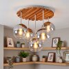 Plafonnier moderne Koyoto avec socle rond à lattes de bois et cinq lumières