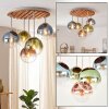 Plafonnier Gastor avec 5 abat-jour ronds en verre multicolores pour la table à manger